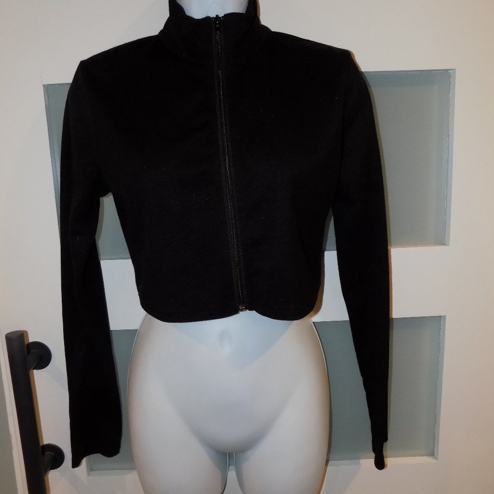 Shein Lightweight Black Zip Up Crop LS Jacket Size M Women's